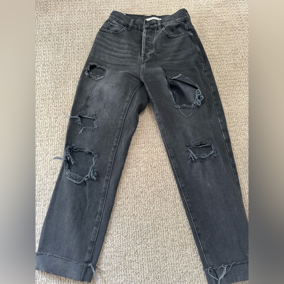 Black Pacsun High Rise Straight Leg Distressed Jeans - Picture 1 of 6